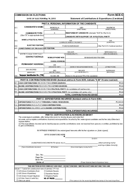 sample of soce form